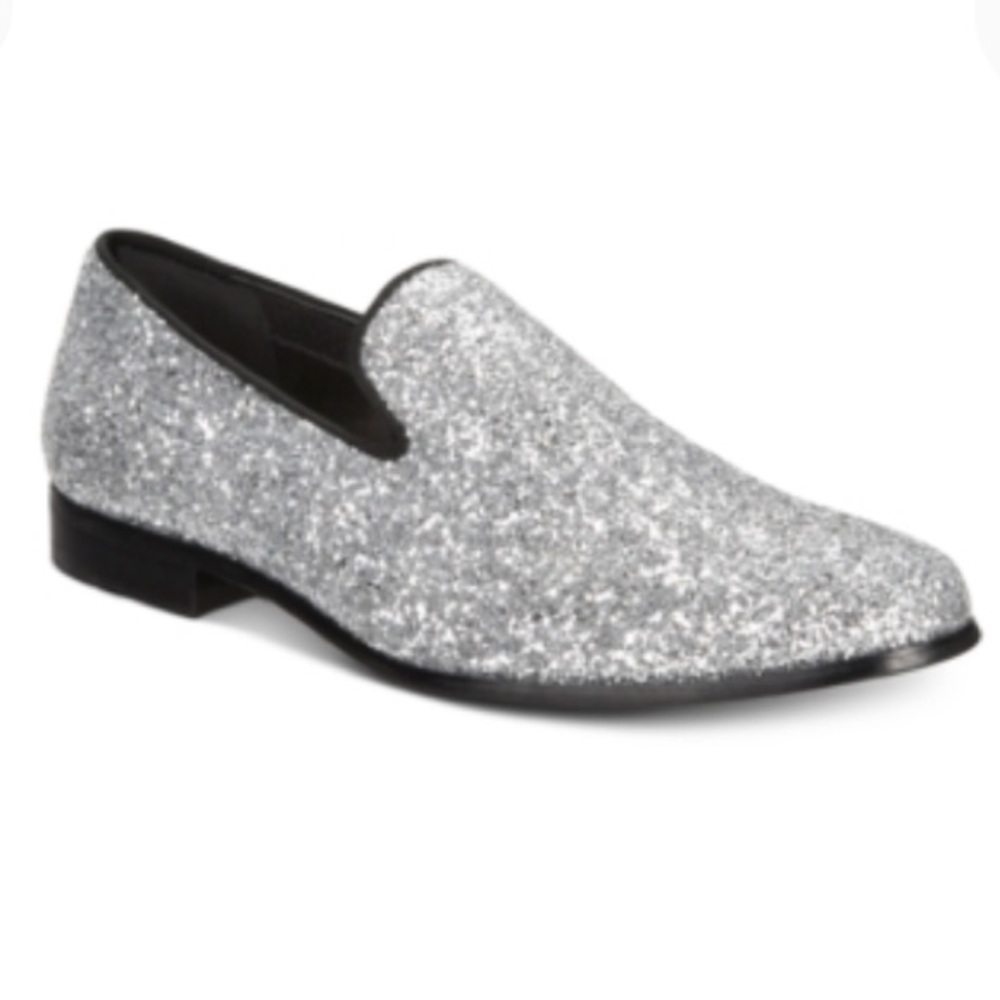 NEW INC International Concepts Mens Silver Glitter Triton Slip On Shoes, Size 7
